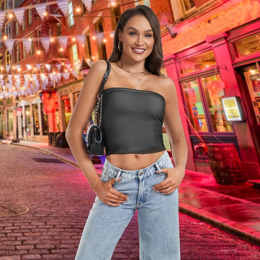 トップス huitrox strappy bandeau tops PBJCKAH Women's Sexy Tube Crop Tops Black Strapless Bandeau Tops
